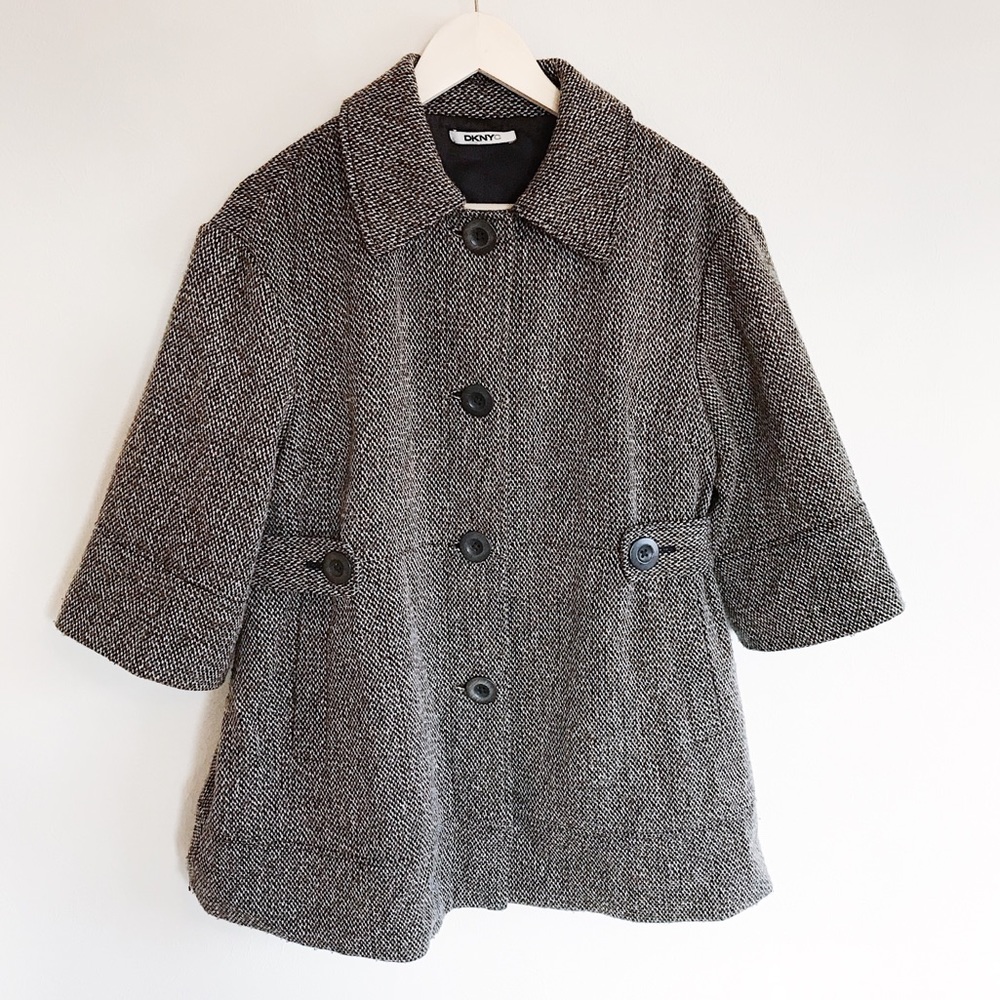 Vintage DKNYC Speckled Brown Tweed Wool Coat